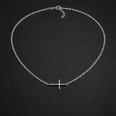 Chocker com cruz lateral central CCH022 ( Prata 925 )