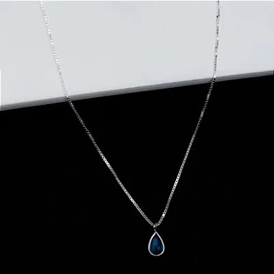 Corrente Veneziana V12 - CV004 + Pingente Gota Azul - P077 CL009 ( Prata 925 )