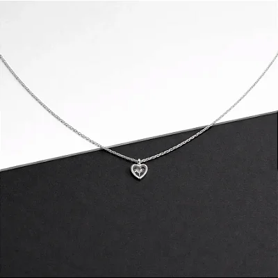 Colar Veneziana com pingente coração zircônia branca CL0012 ( Prata 925 )