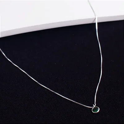 Corrente veneziana com pingente ponto de luz redondo verde esmeralda CL0013 ( Prata 925 )
