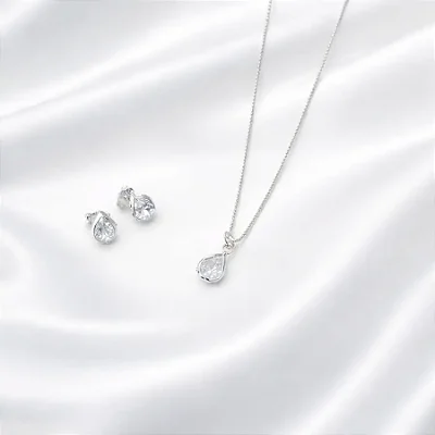 CONJUNTO + COLAR GOTA BRANCA CJ114 (prata 925)