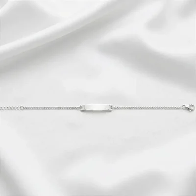 Pulseira melindrosa grumet com plaquinha retangular curvada P - lisa - 2CM - 13+3CM extensor PM001 ( Prata 925 )