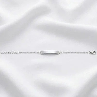 Pulseira melindrosa grumet com plaquinha retangular curvada G - lisa - 3CM - 16+3CM extensor PM002 ( Prata 925 )