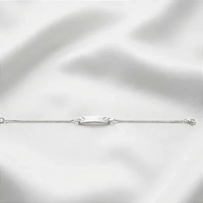 Pulseira melindrosa grumet com plaquinha retangular curvada e coração nas laterais 2CM - 13+3CM extensor PM003 ( Prata 925 )