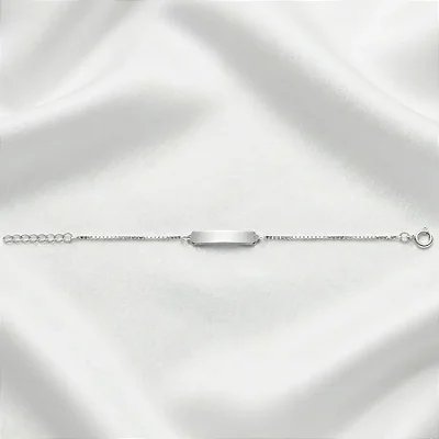 Pulseira melindrosa veneziana com plaquinha retangular curvada P - Lisa 2CM - 13+3CM extensor PM004 ( Prata 925 )
