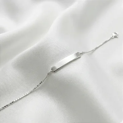 Pulseira melindrosa veneziana com plaquinha retangular curvada G - lisa 3CM -16+3CM extensor PM005 ( Prata 925 )