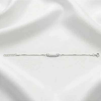Pulseira melindrosa veneziana com plaquinha retangular curvada e coração nas laterais 2CM - 13+3CM extensor PM006 ( Prata 925 )