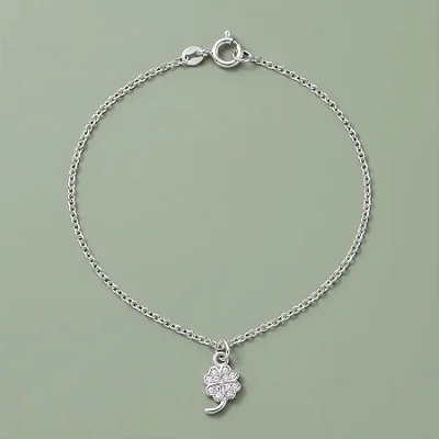 PULSEIRA TREVO DA SORTE CRAVEJADO BRANCO CPU059 ( Prata 925 )