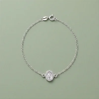 PULSEIRA NOSSA SENHORA CRAVEJADA BRANCO CPU061 ( Prata 925 )