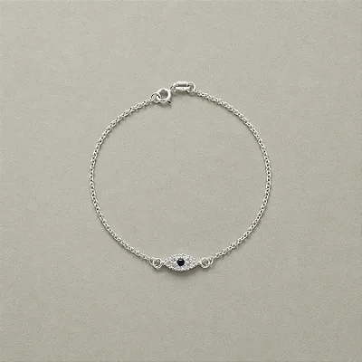 PULSEIRA OLHO GREGO CRAVEJADO M CPU071 ( Prata 925 )