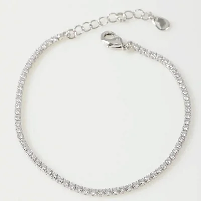 Pulseira Rivieira fina com zircônias brancas - 15 + 3cm de extensor PRV002 ( Prata 925 )