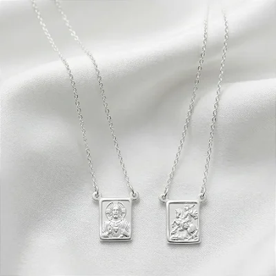 Escapulário Cartier - Placa G - São Jorge - 70CM CEC006 ( Prata 925 )