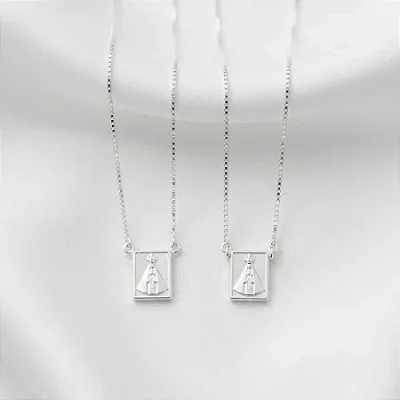 ESCAPULÁRIO NOSSA SENHORA APARECIDA VENEZIANA - PLACA 10 X 7,0MM CEC013 ( Prata 925 )
