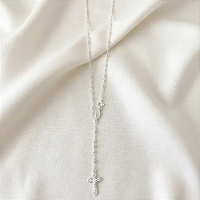 Terço Nossa Senhora e crucifixo com Jesus CTE004 ( Prata 925 )