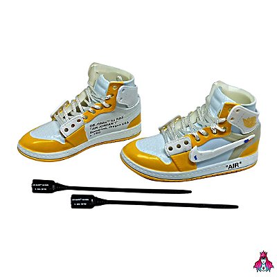 Mini Sneakers ''Air Jordan 1 Off-White for NIKE'' cor Amarelo & Branco C/ Mini Zip's (Tags)