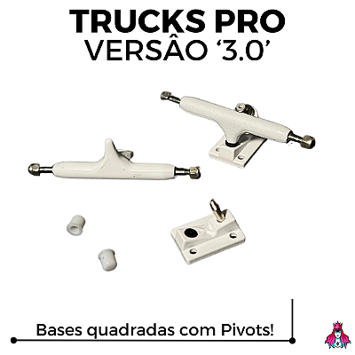 Par de Trucks Completos da Custom modelo *PRO 3.0* medida 34mm cor White (Com Bases Quadradas & Pivot Cups)