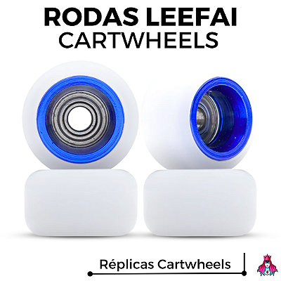 Kit de Rodas Leefai réplicas Cartwheels Urethane 77D medida 8.5x5mm cor *White & Blue*