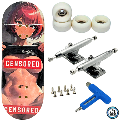 Fingerboard Premium Custom 34mm Censored - Trucks Leefai G4 - Rodas Urethane PRO 65D