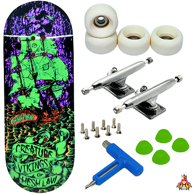 Fingerboard Premium Custom 34mm - Creature Vikings - Trucks Leefai G4 - Rodas Urethane PRO 65D