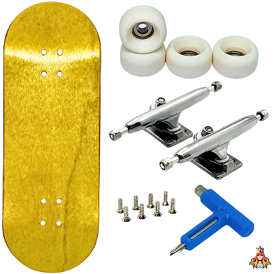 Fingerboard Premium Soldier Bar Yellow - Trucks Leefai G4 Raw - Rodas Urethane PRO 65D