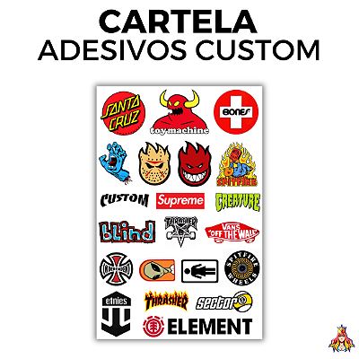 Cartela Grande Adesivos *Skate Brands* - 21 Adesivos