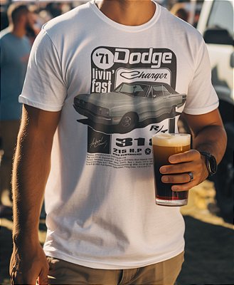 Camiseta Dodge Charger '71 (Cinza Bariloche)