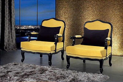 Conjunto 02 Poltronas King - Preta/Amarela - Alto Padrão Móveis.