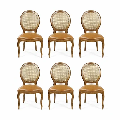 Conjunto 06 Cadeiras Medalhão - Imbuia/Caramelo - Alto Padrão Móveis.