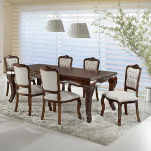 Conjunto de Jantar Belle 06 Lugares - Imbuia Envelhecido - Alto Padrão Móveis.