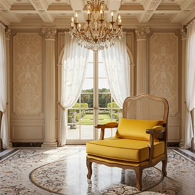 Poltrona King C/Tela - Imbuia/Amarelo - Alto Padrão Móveis.