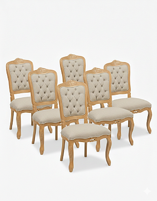Conjunto 6 Cadeiras Luiz XV - Capitonê/Mel - Alto Padrão Móveis.