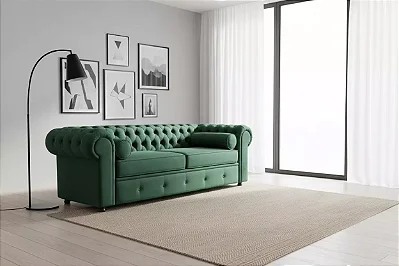 Sofá Chesterfield 2m - Veludo Verde - Alto Padrão Móveis.
