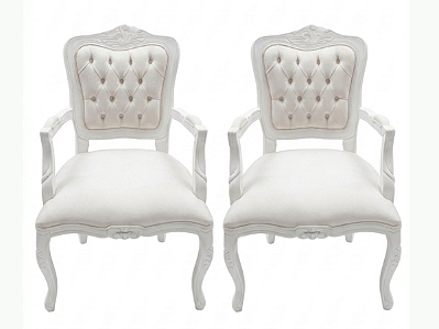 Conjunto 02 Cadeiras Luiz XV C/Braço Entalhada Off White - Alto Padrão Móveis.