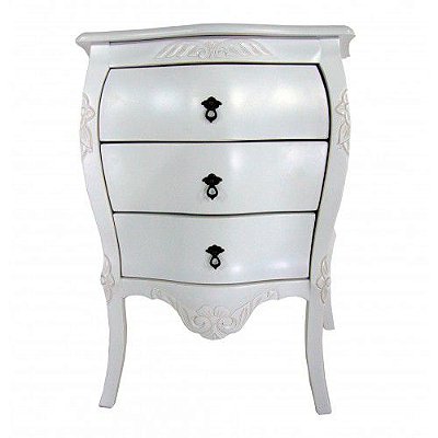 Mesa de Cabeceira Lyon Entalhada - Branca - Alto Padrão Móveis.