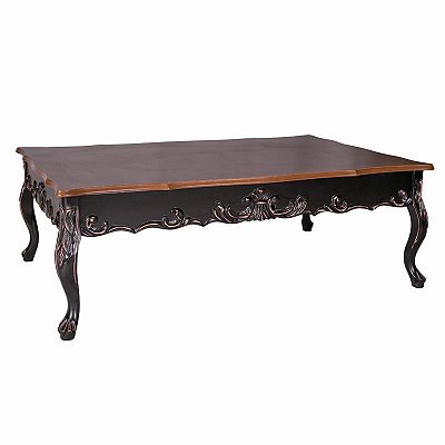 Mesa de Centro Entalhada Lyon - Preto/Imbuia - Alto Padrão Móveis.