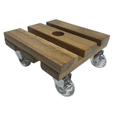 Suporte Quadrado de Madeira com Rodas para Vasos de Plantas