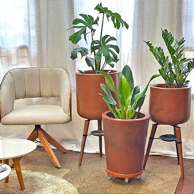 Kit 3 Vasos Altos Brilhantes Para Planta em Área Interna