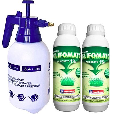 Kit 2 Elimina Mato Não Seletivo e Pulverizador Manual 1,5L