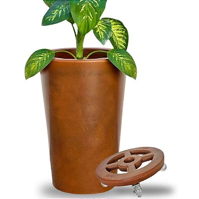 Vaso de Planta e Suporte com Roda Para Decoração Kit 2 Peças