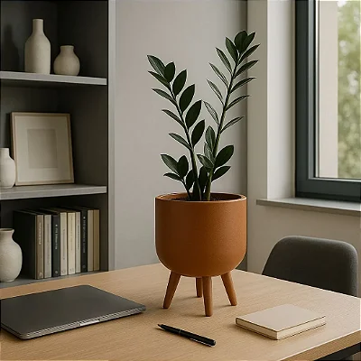 Vaso 24cm com Tripé de Madeira Para Planta - Linha DOHA