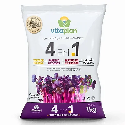 Fertilizante Adubo Natural Orgânico 4 em 1 Vitaplan 1kg