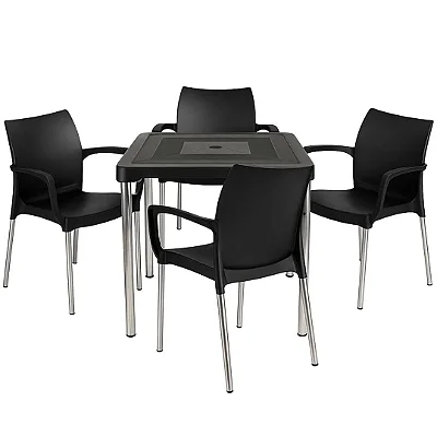 Kit Mesa com 4 Cadeiras Para Decoração Jardim Varanda Lazer