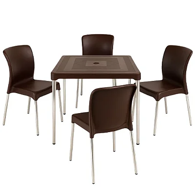 Kit Mesa com 4 Cadeiras Para Decoração Jardim Varanda Lazer