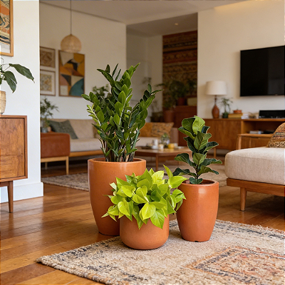 Kit 3 Vasos Polietileno Cone + Bacia