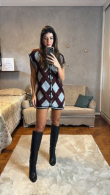 COLETE MINI VEST XADREZ TRICOT