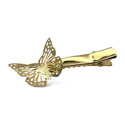 Presilha Aurora | Bico de pato de borboleta com asas abertas dourada de metal