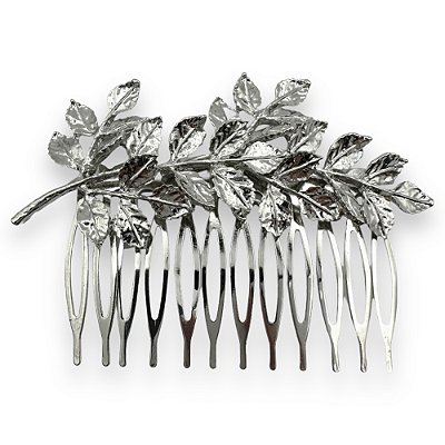 Pente de cabelo Milena | Arranjo de cabelo prateado com ramos de flores