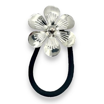 Elástico Ottavia | Elástico de cabelo de metal com flor prateada