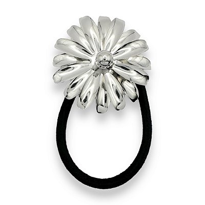 Elástico Margarida | Elástico de cabelo de metal de flor prateada