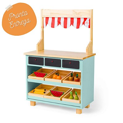 Mini Mercadinho de Madeira Infantil Verde Água